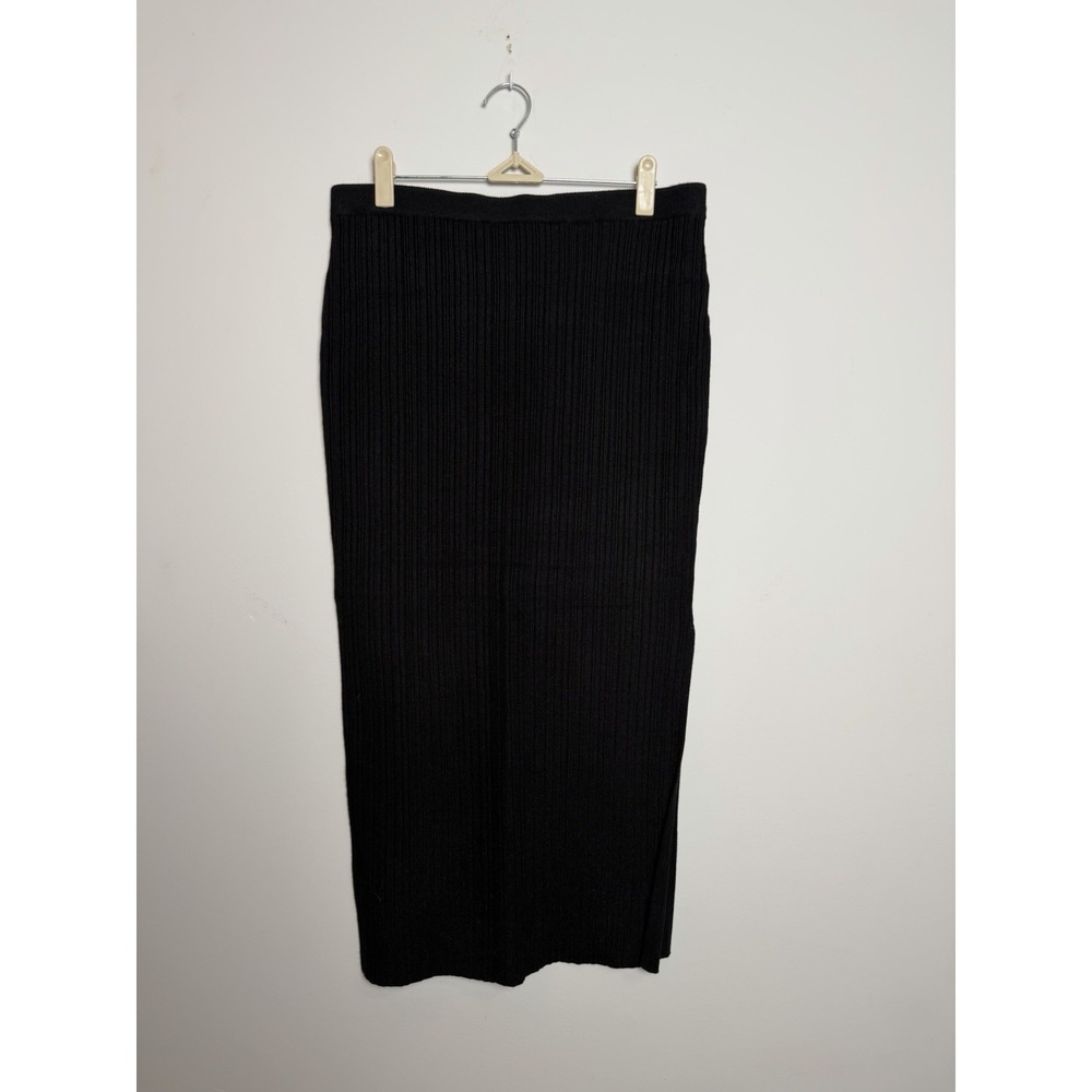 House of Harlow‎ 1960 Black Ribbed Pencil Skirt Size Large Side Slit Mid Length